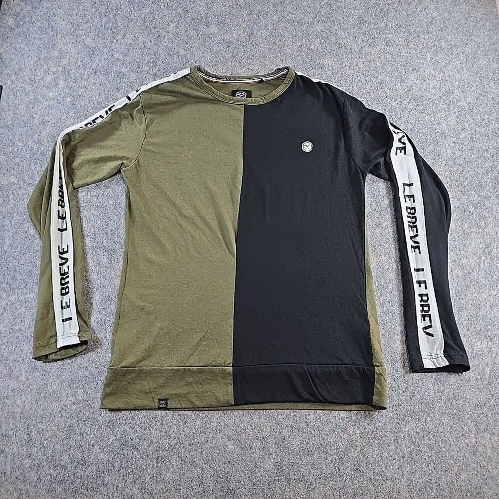 Le Breve Joker Sweat Top Mens Casual Long Sleeve Black & Olive Green Size XL